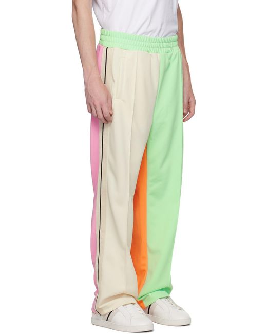 Palm Angels Green Logo Printed Colourblock Track Pants for men