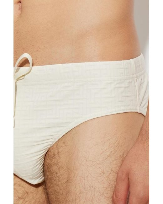 Balmain White Drawstring Swim Trunks for men