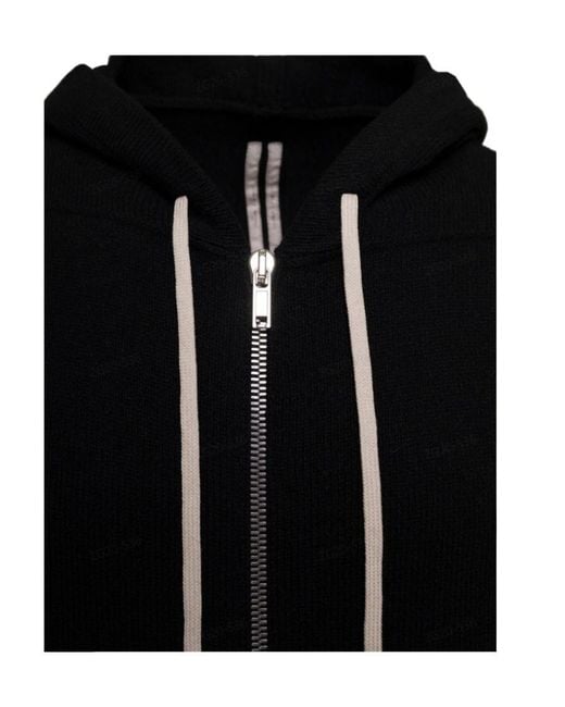 Rick Owens Black Zip-Up Drawstring Hoodie for men