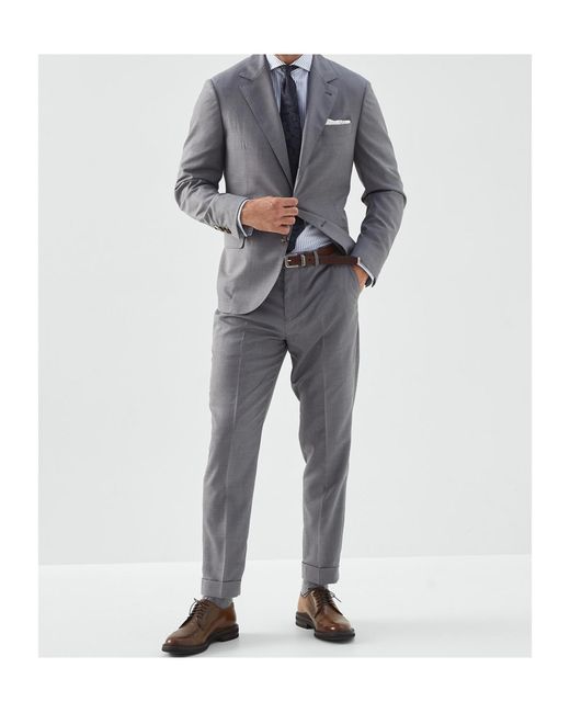 Brunello Cucinelli Gray Tapered-Leg Tailored Trousers for men