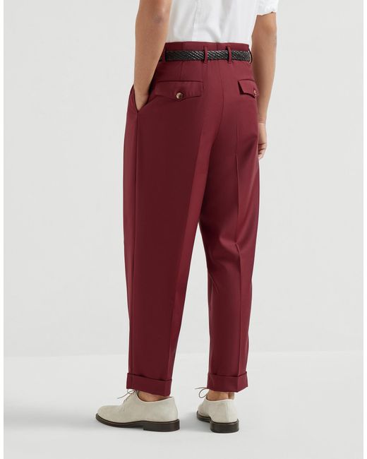 Brunello Cucinelli Red Pleated Trousers for men