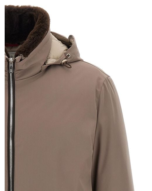 Brunello Cucinelli Brown Sherling Neck Bomber Jacket for men