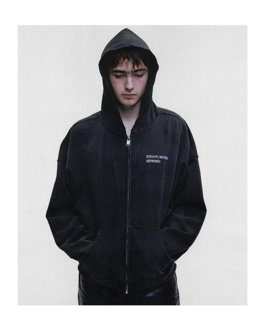 Enfants Riches Deprimes Gray Distressed Logo-Print Hoodie for men