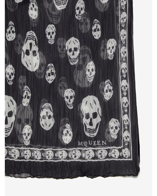 McQueen Blue Pleated Skull Scarf