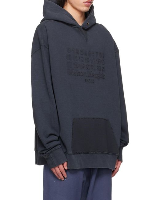 Maison Margiela Blue Logo Embroidered Reverse Hoodie for men