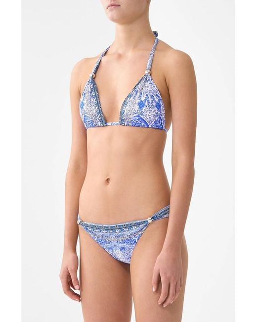 Camilla Blue Ball Trim Triangle Bikini Set