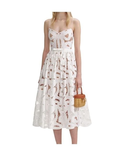 Self-Portrait White Bow Embroidered Midi Dress