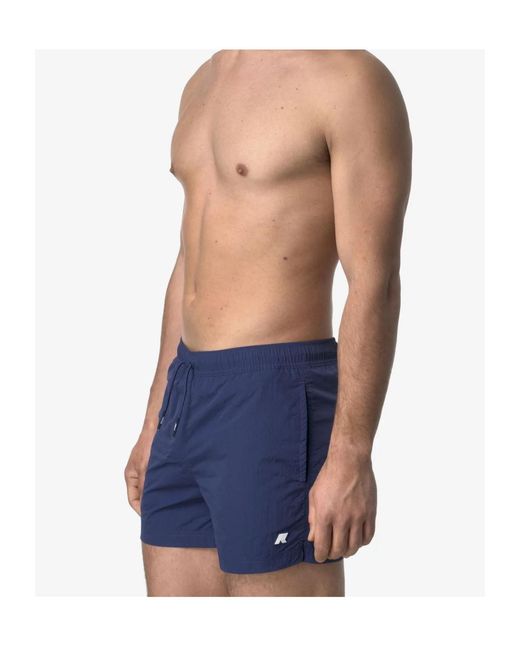 K-Way Blue Logo-Patch Drawstring Swim Shorts for men
