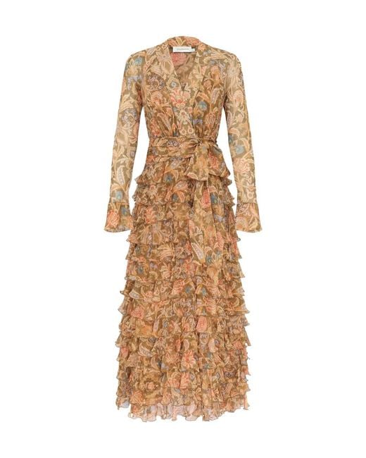 Zimmermann Natural Ruffled Wrap Dress