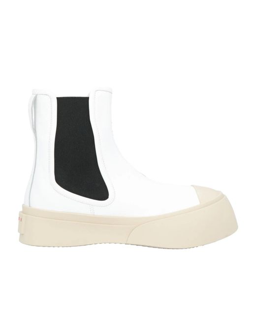 Marni White Leather Chelsea Boots