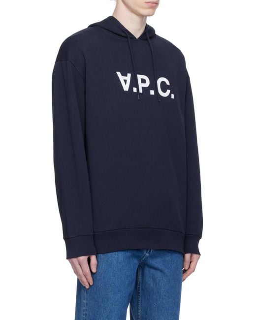 A.P.C. Blue Logo Printed Drawstring Hoodie for men