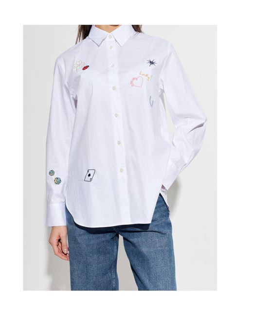 Paul Smith White Ps Paul Smith Colorful Patch Buttoned Shirt