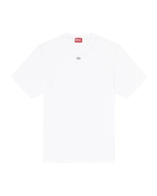 DIESEL White Logo Crew Neck T-Shirt for men