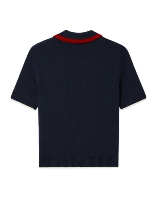 Casablanca Blue Merino Short Sleeve Polo Shirt