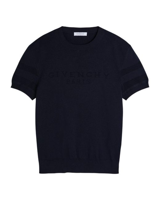 Givenchy Blue Textured Knit Logo Cotton-Blend T-Shirt for men