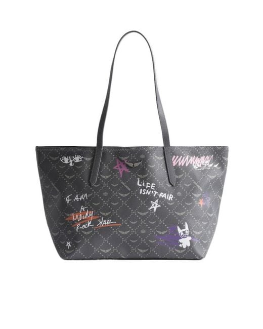 Zadig & Voltaire Black Z Shopper Monogram Top Handle Tote Bag