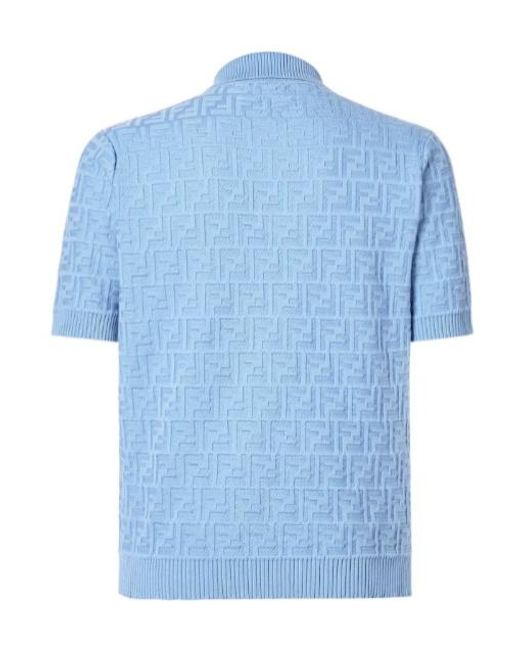 Fendi Blue Ff Short Sleeved Knitted Polo Shirt for men