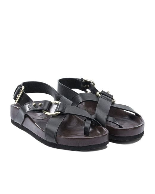 Soeur Black Round-Toe Flat Sandals