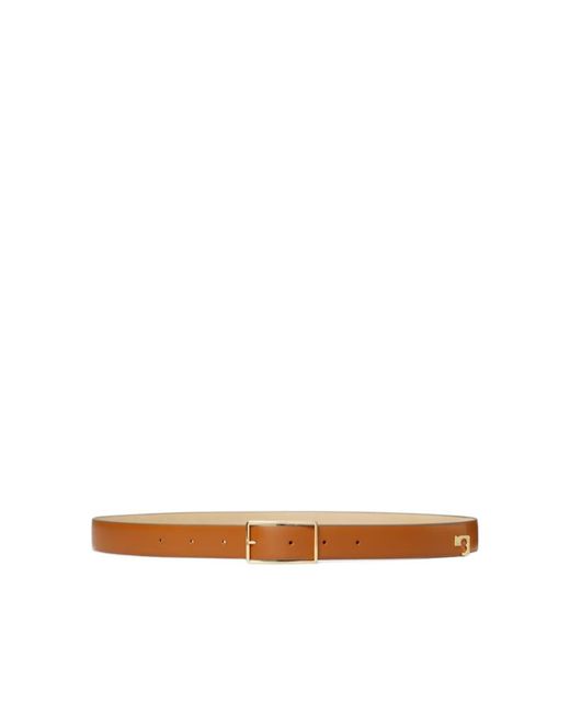 Tory Burch Brown Leather Rectangle-Buckle Belt