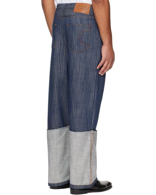 Edward Cuming Blue Turn-Up Drop-Down Jeans for men