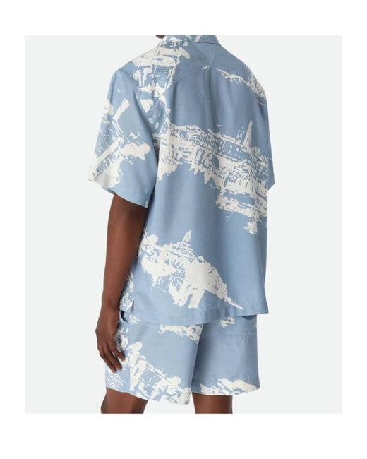 Bottega Veneta Blue Italian Postcard Silk Shirt for men