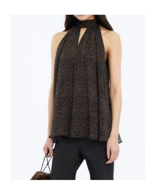 ROTATE BIRGER CHRISTENSEN Black Halterneck Bow Top Leopard