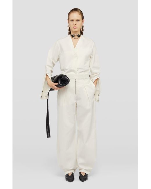 Jil Sander White Wide Leg Pleated Pants