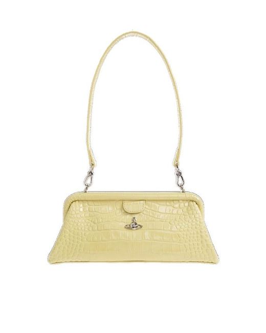 Vivienne Westwood Metallic Jane Frame Embossed Croc Shoulder Bag