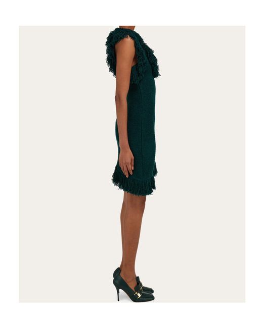 Ferragamo Green Mini Dress With Fringe Detail