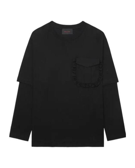 Simone Rocha Black Ruffle-Pocket Layered T-Shirt for men