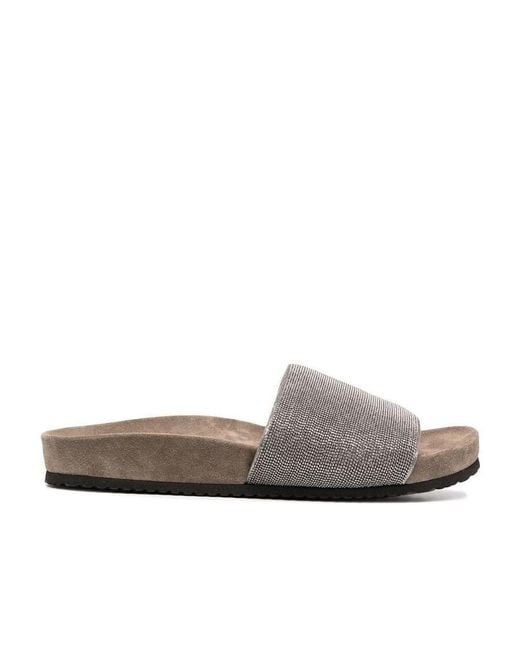 Brunello Cucinelli Gray Precious Monili Sandals
