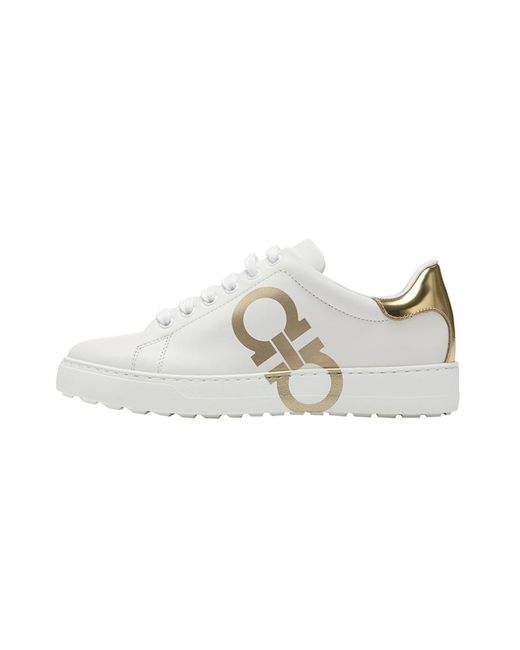 Ferragamo White Logo-Laced Casual Sneakers