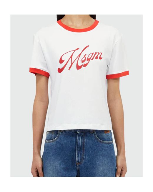 MSGM White Logo Printed T-Shirt