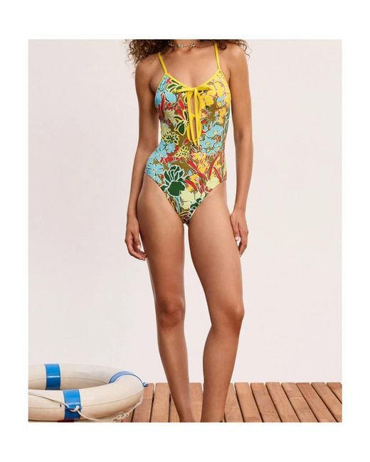 ALÉMAIS Yellow Lace-Up One-Piece Swimsuit