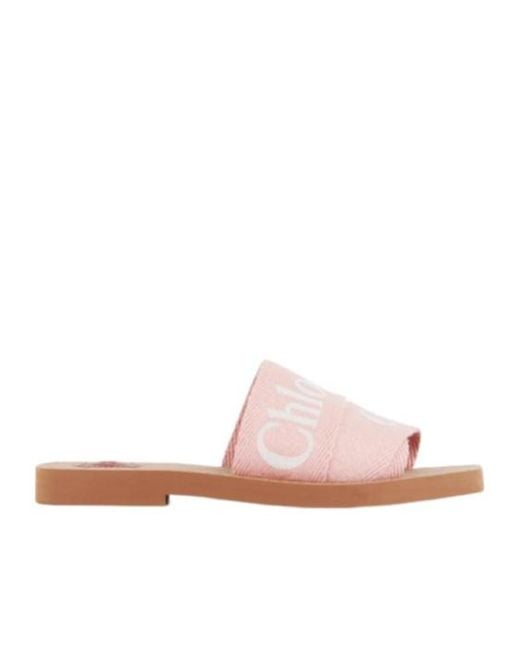 Chloé Pink Chloé Woody Logo Band Slide Sandals