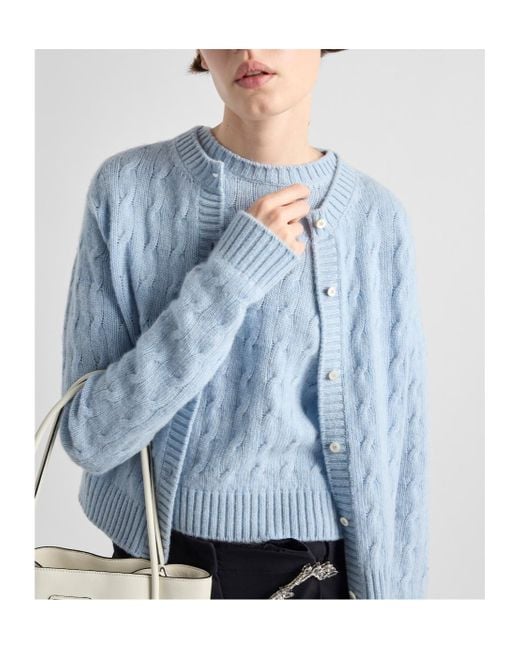 Prada Blue Cashmere Cable-Knit Sweater
