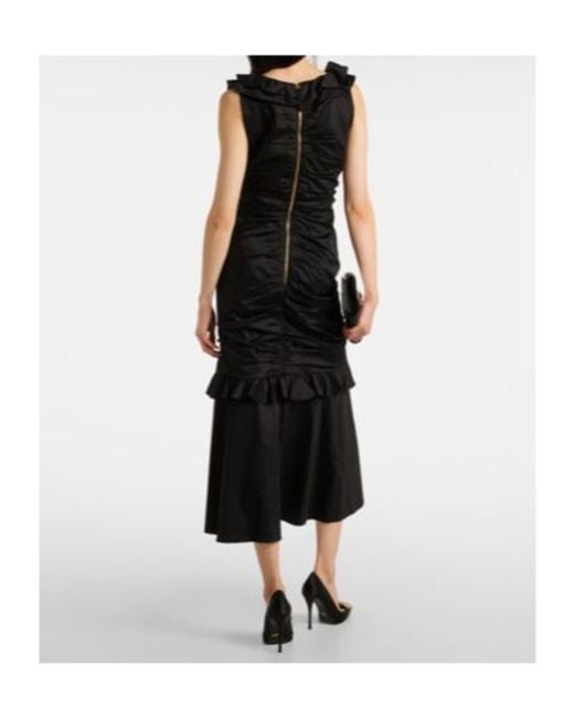 Carolina Herrera Black Ruffled Cotton-Blend Midi Dress
