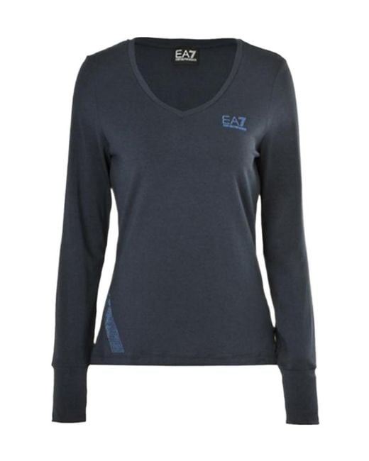EA7 Blue V-Collar Long-Sleeved T-Shirt