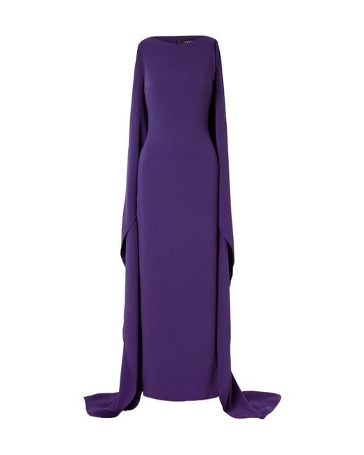 Solace London Purple Kaila Cape-Effect Crepe Gown