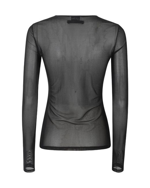 Jean Paul Gaultier Gray Mesh Crewneck Long Sleeves Top Embroidered