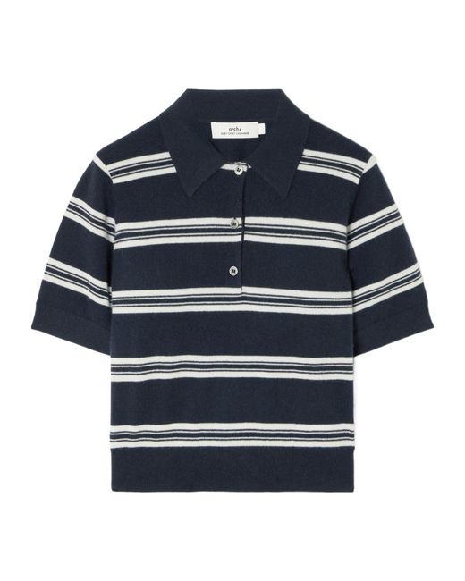 arch4 Blue Octavia Striped Cashmere Polo Shirt