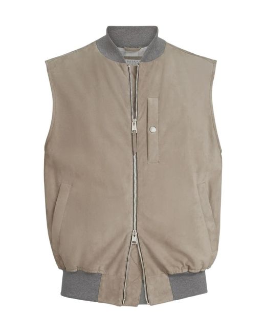 Brunello Cucinelli Brown Suede Chest-Pocket Gilet for men