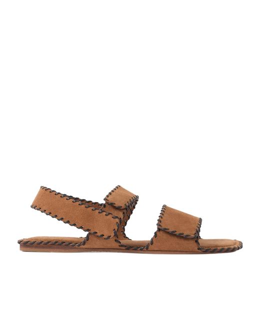 Khaite Brown Whipstitched Suede Sandals