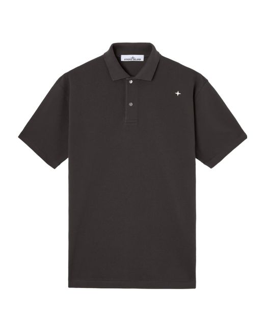 Stone Island Black Logo Detailed Short-Sleeved Polo Shirt for men
