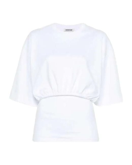 DARKPARK White Crewneck Gathered-Detail T-Shirt