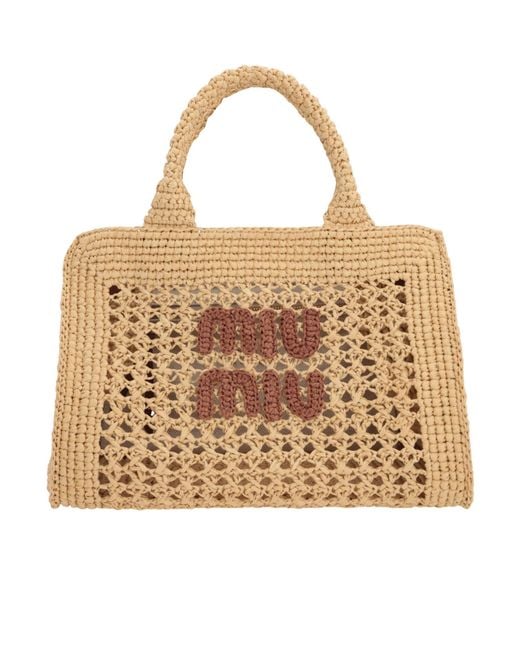 Miu Miu Natural Raffia-Effect Woven Handbag