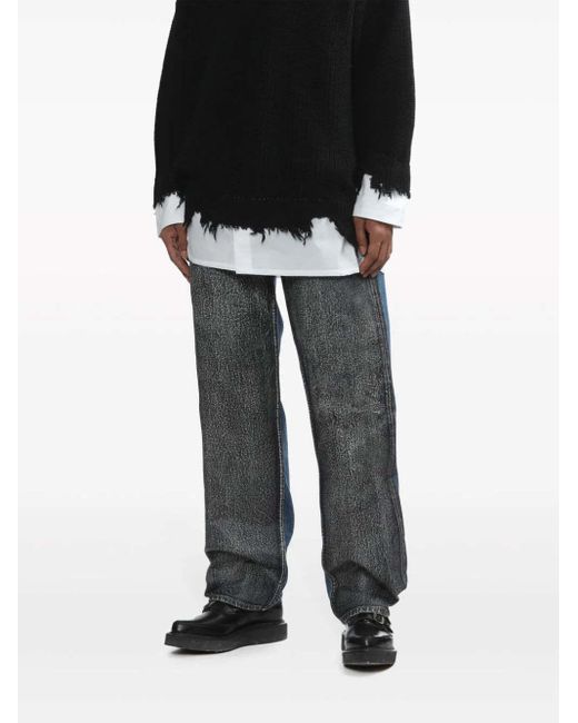 MM6 by Maison Margiela Blue Logo-Patch Panelled Straight-Leg Jeans