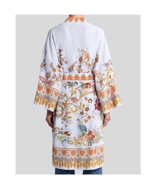 Etro White Placed Flora And Fauna Print Kimono