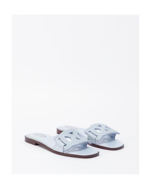 Tod's White Leather Chain-Motif Sandals