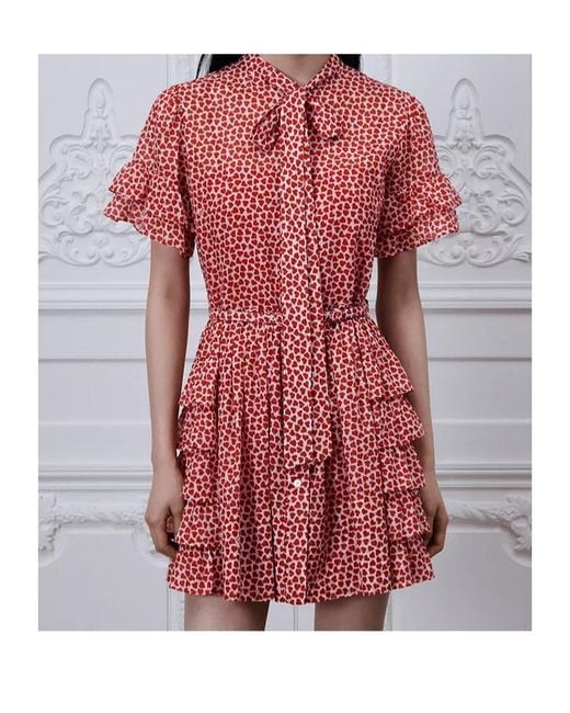 Dior Red Qixi Short Ruffled Dress With Belt